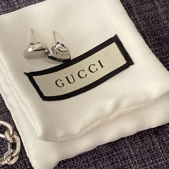 Authentic GUCCI Sterling Bracelet and Stainless Steel Heart Studs - Picture 7 of 15